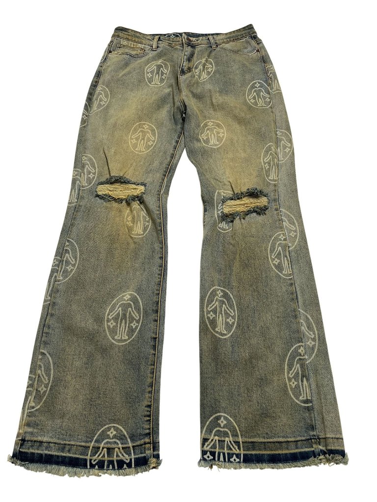 Untitled Artworks Denim Pants Allover Logo In Blue